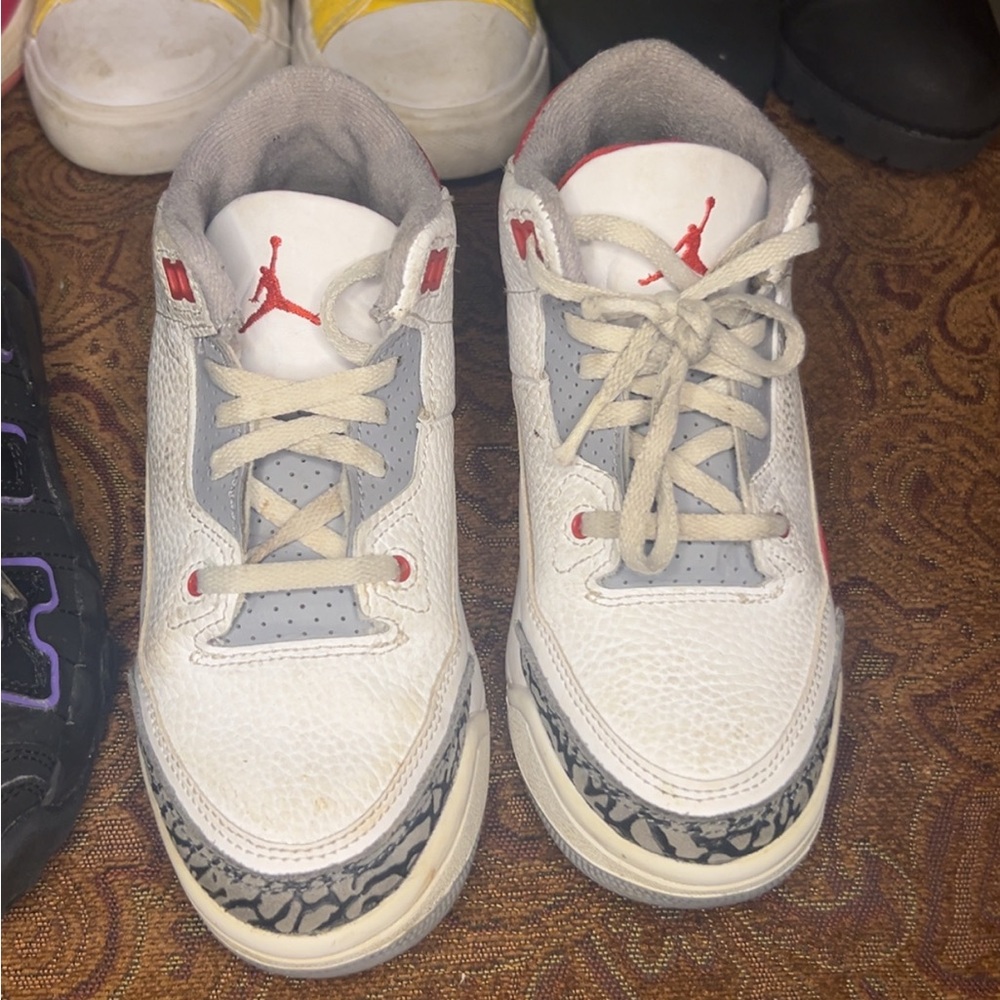 Kids White and Red Jordan Sneakers